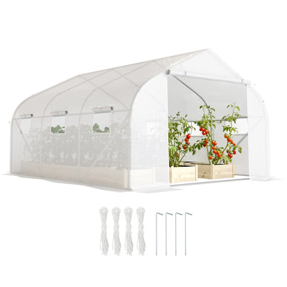 3.5 x 3 x 2m, Walk-In Polytunnel Greenhouse Warm House Garden Tunnel Shelter Plant Shed, White