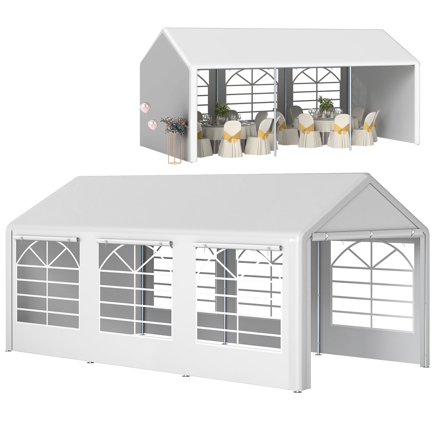 6m x 3m Garden Gazebo Marquee Wedding Shelter Level 4 Wind Protection, White
