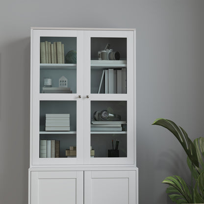 Double Storage Display Cabinet with Adjustable Shelves, MDF - White