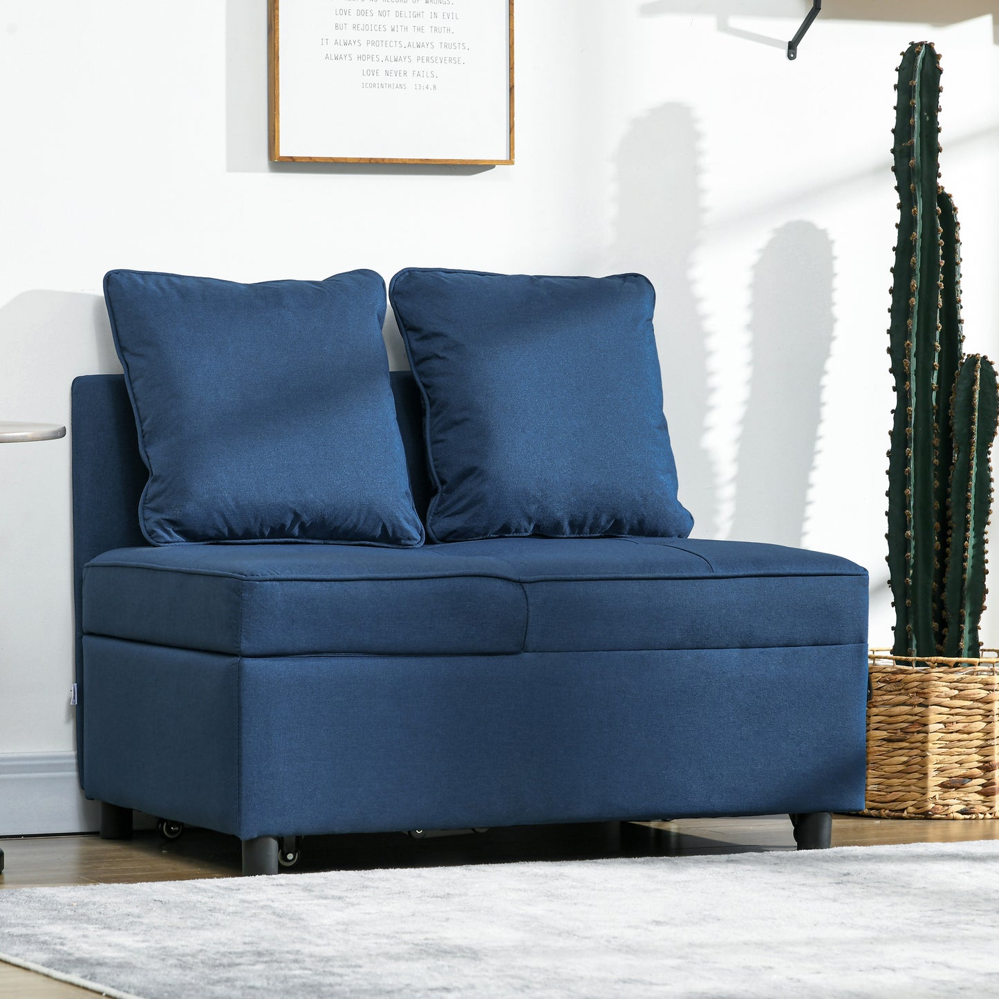 3-In-1 Single Sofa Bed with Thick Padded Seat & 5-position Adjustable Back for Living Room, Bedroom, Blue