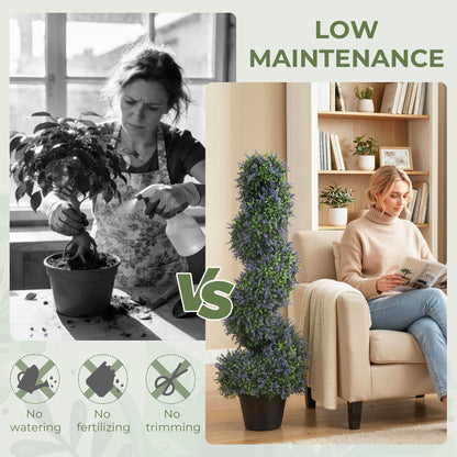 Artificial Lavender Topiary Tree Set of 2, UV Resistant Fake Plants in Pot for Indoor Outdoor Decor, 90 cm, Purple