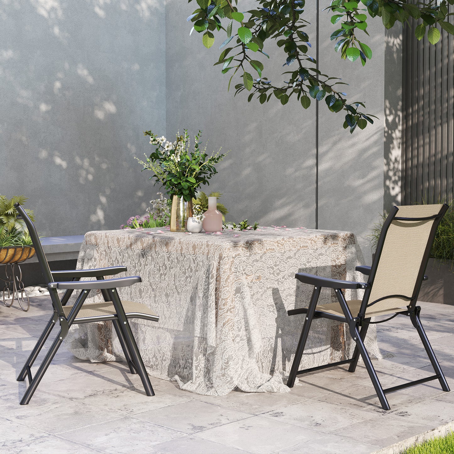 Set of Two Folding Outdoor Chairs - Brown/Black