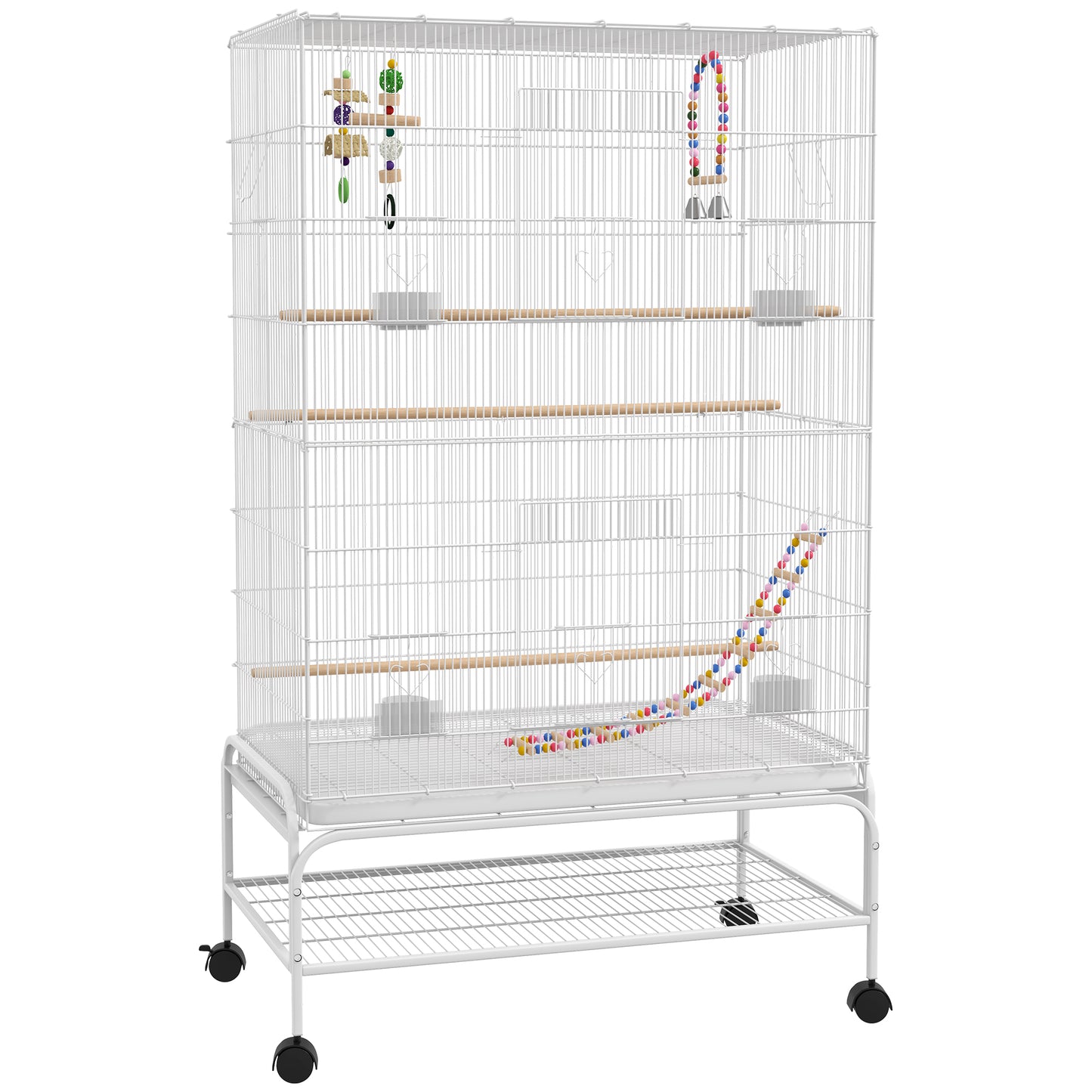 Bird Cage w/ Stand, Toys, Accessories, for Canaries, Finches, White