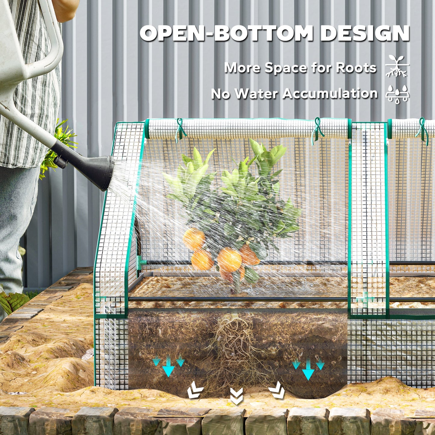 Metal Planter Box with Cover, Raised Garden Bed with Greenhouse, for Herbs and Vegetables, White and Dark Grey