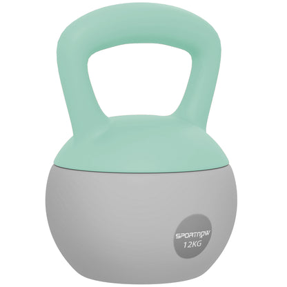 12KG Soft Kettlebell, Kettlebell with Non-Slip Handle for Home Gym, Weight Lifting, Strength Training, Green/Grey