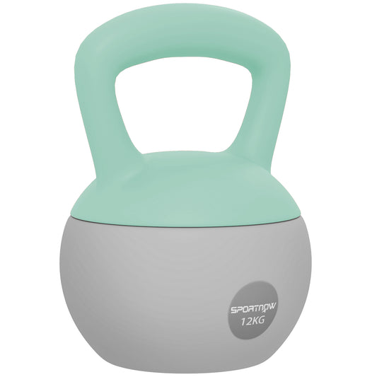 12KG Soft Kettlebell, Kettlebell with Non-Slip Handle for Home Gym, Weight Lifting, Strength Training, Green/Grey