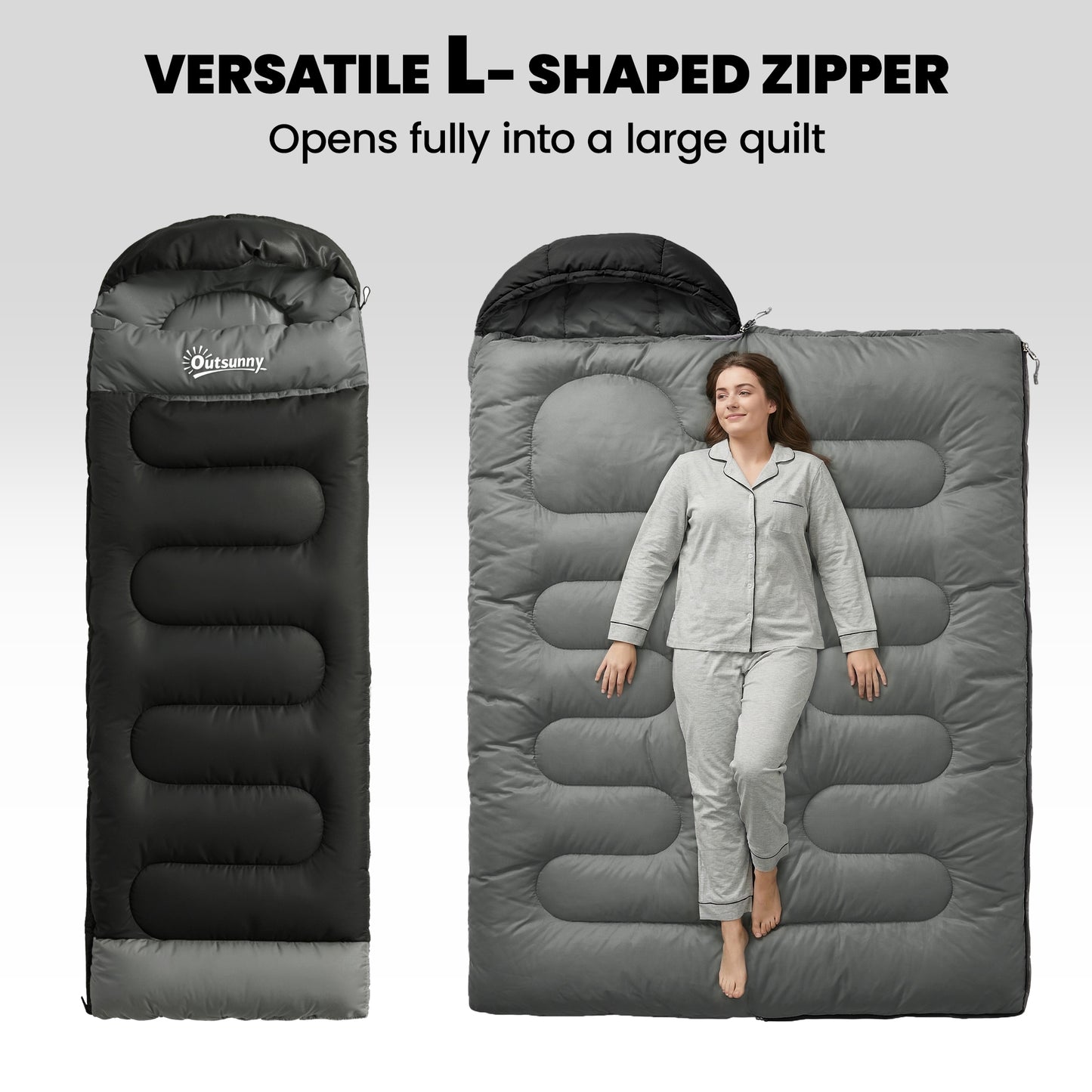 Sleeping Bag for Adults, Lightweight & Compact Sleeping Bag, 3 Seasons, Black
