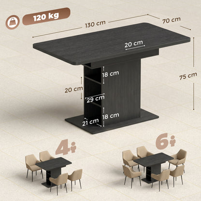 Extendable Dining Table for 4-6 People, 110-130cm Kitchen Table with 6 Open Shelves, Black