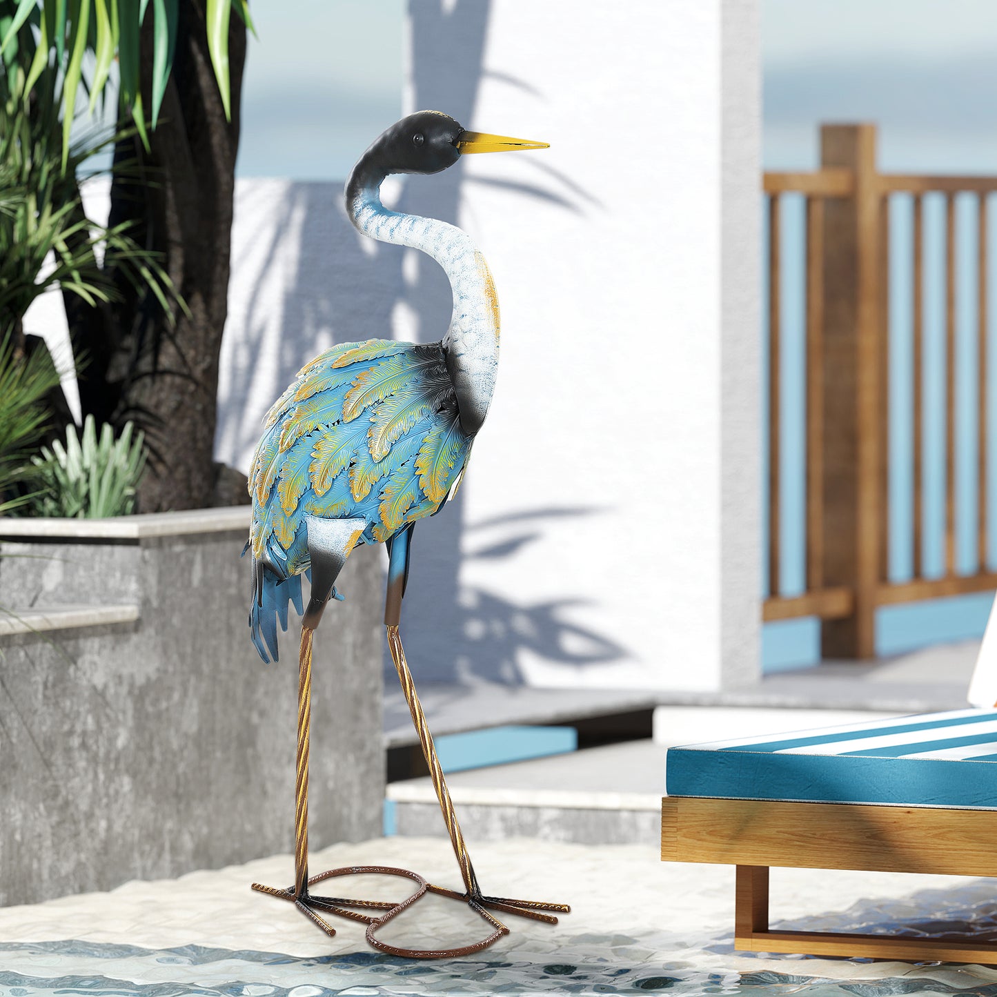 Heron Garden Statue, Standing Garden Ornament, Metal Garden Gift with Stakes, 28 x 17 x 63 cm, Multi-Colour