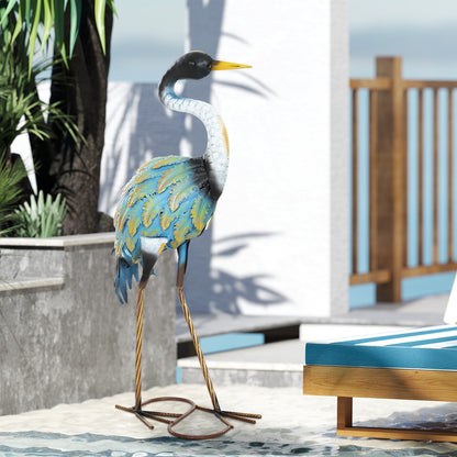 Heron Garden Statue, Standing Garden Ornament, Metal Garden Gift with Stakes, 28 x 17 x 63 cm, Multi-Colour
