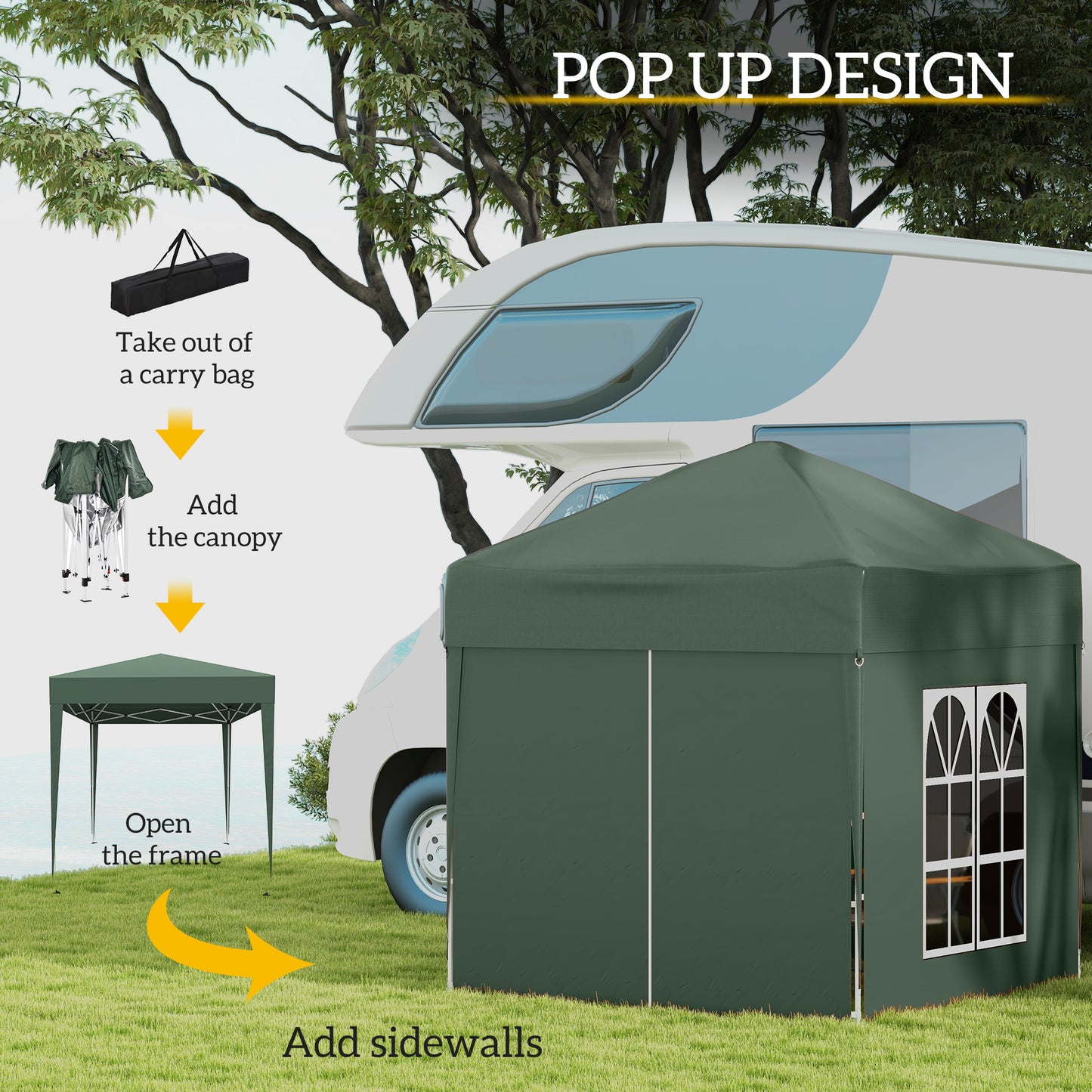 2 x 2 m Garden Pop Up Gazebo, Wedding Party Tent Marquee, Water Resistant Awning Canopy with Sidewalls, Windows, Carry Bag