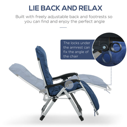 2pc Reclining Zero Gravity Sun Loungers ,Folding Chaise Lounge Chair with Cushions, Blue