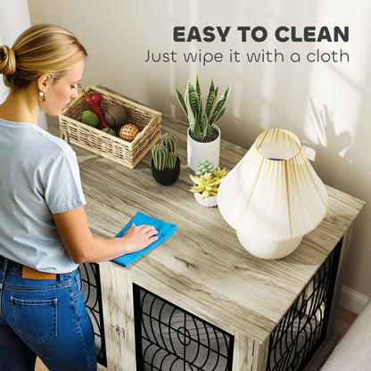 46.46'' Dog Crate Furniture Table with Soft Washable Cushion and Lockable Door, for Large Indoor Dogs, Grey