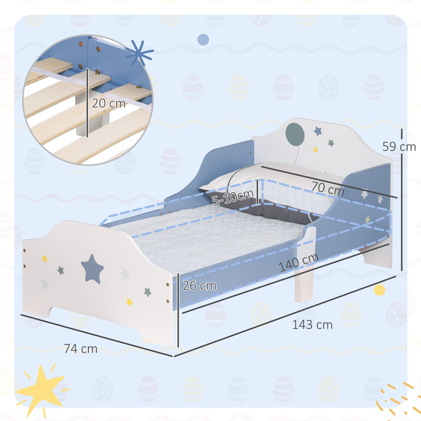 Toddler Bed Frame, Kids Bedroom Furniture for Boys Girls with Safe Guardrails, Low Junior Blue