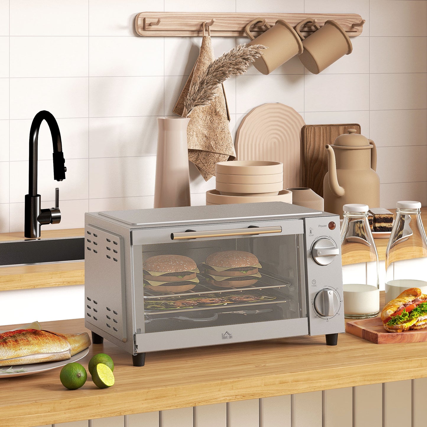 Mini Oven, 9L Countertop Electric Grill, Toaster Oven with Adjustable Temperature, Timer