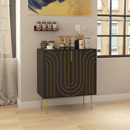 Art Deco Inspired Sideboard, with Adjustable Shelf - Black/Gold Tone