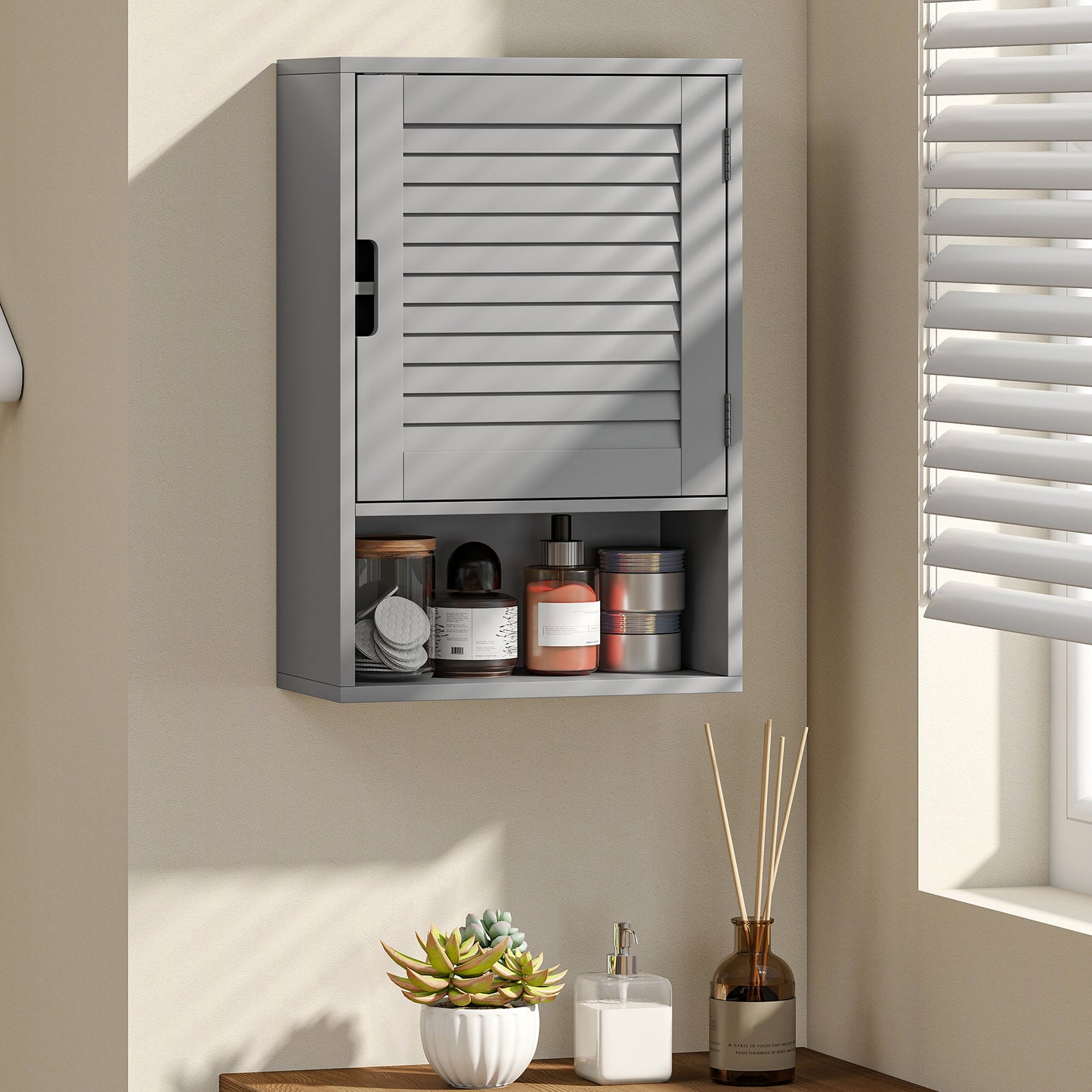 Bathroom Cabinet, Wall Mounted Storage Cabinet with Adjustable Shelves, 40 x 20 x 60 cm, Grey