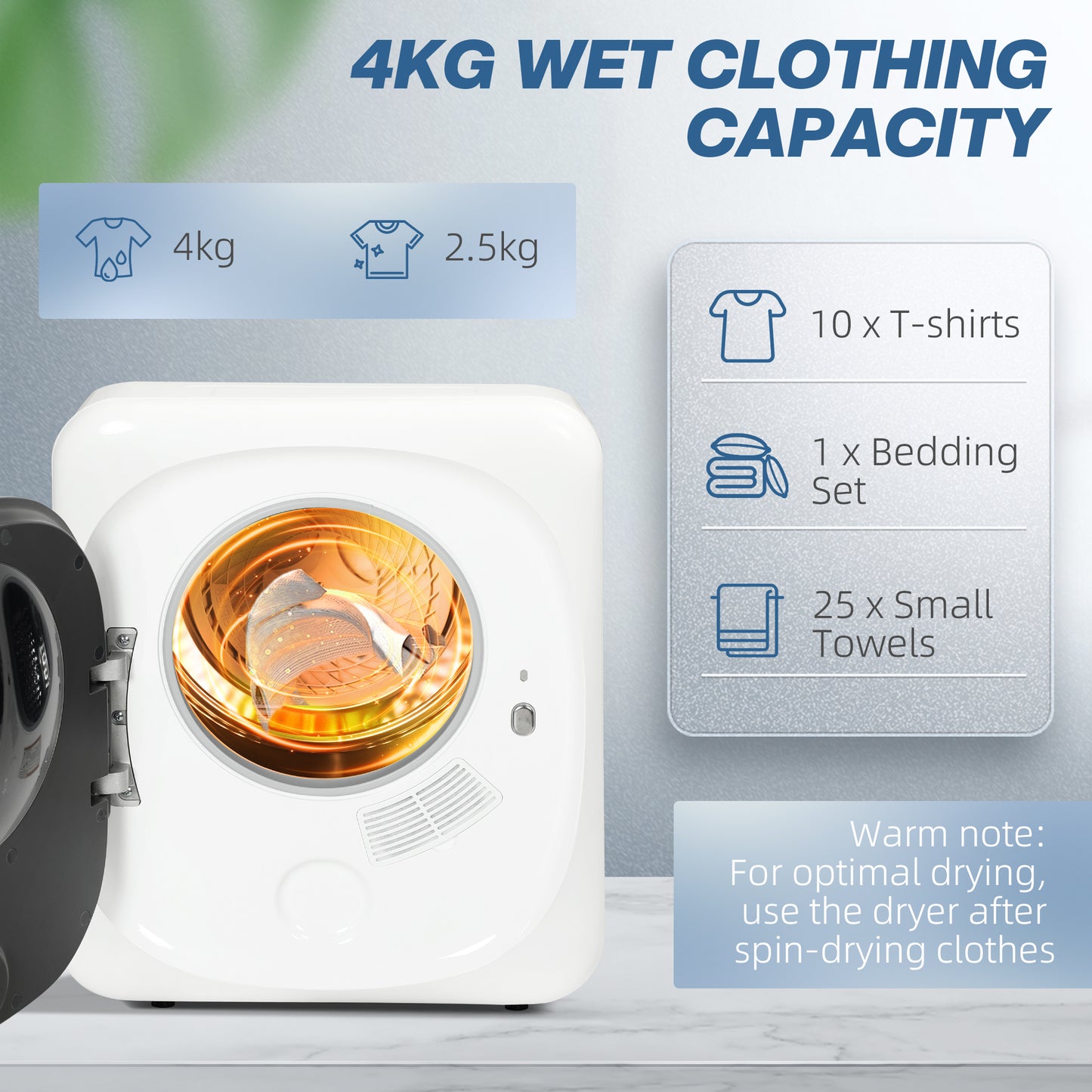2.5 kg Compact Tumble Dryer, with UV Sterilisation - White