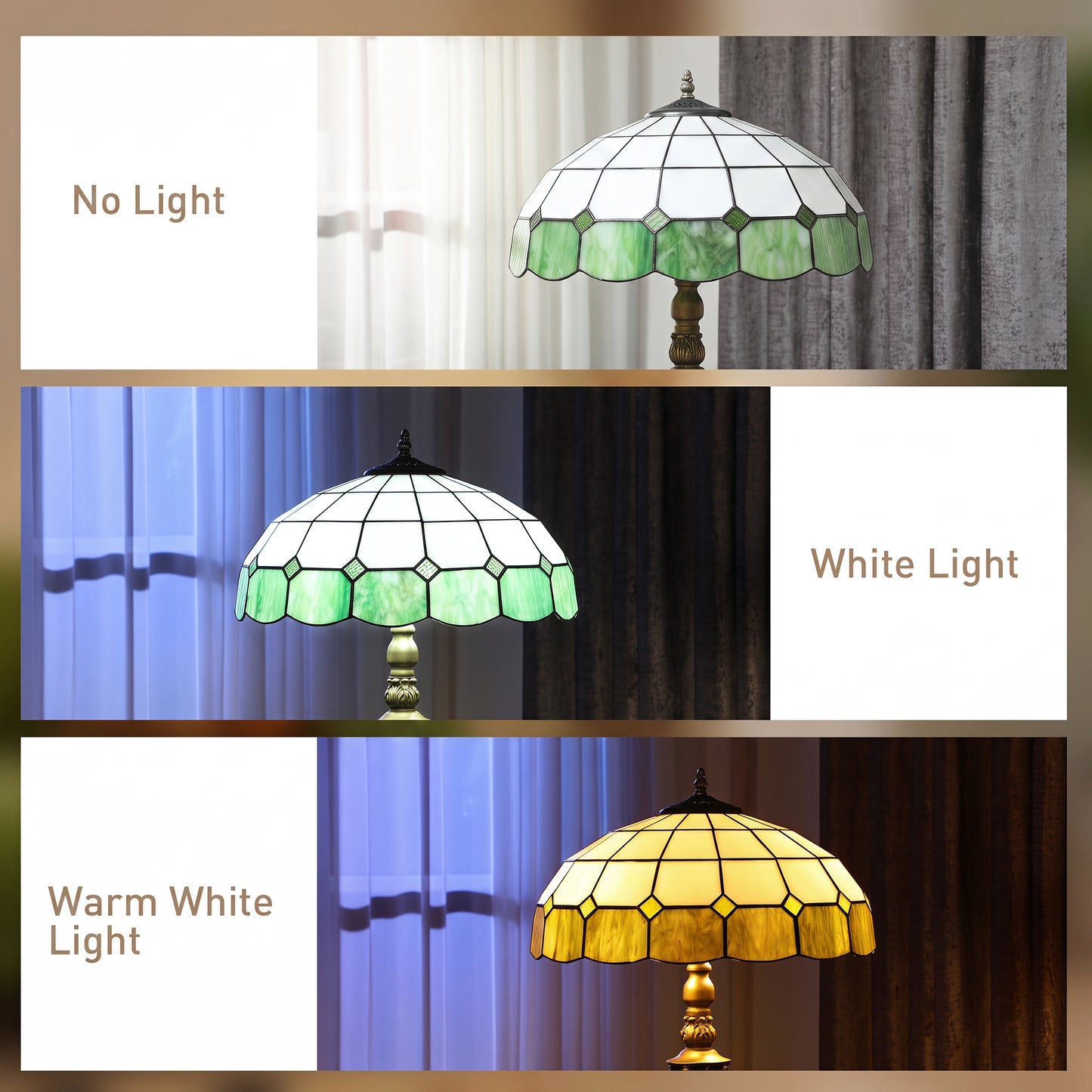Tiffany-Style Floor Lamp with Handcrafted Stained Glass Shade, 152cm Tall Vintage Standing Lamp, Bronze Tone and Green
