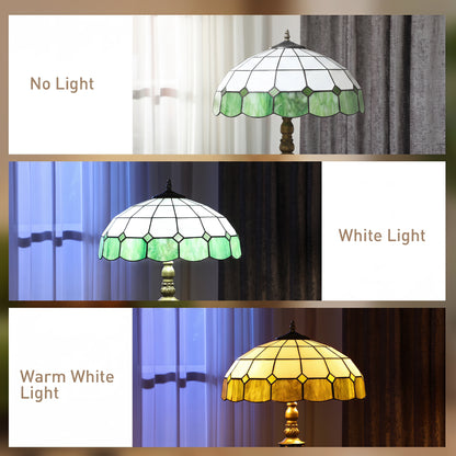 Tiffany-Style Floor Lamp with Handcrafted Stained Glass Shade, 152cm Tall Vintage Standing Lamp, Bronze Tone and Green