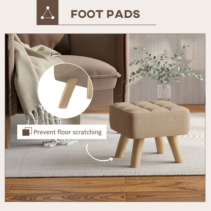 Linen-Look Square Padded Footstool - Brown