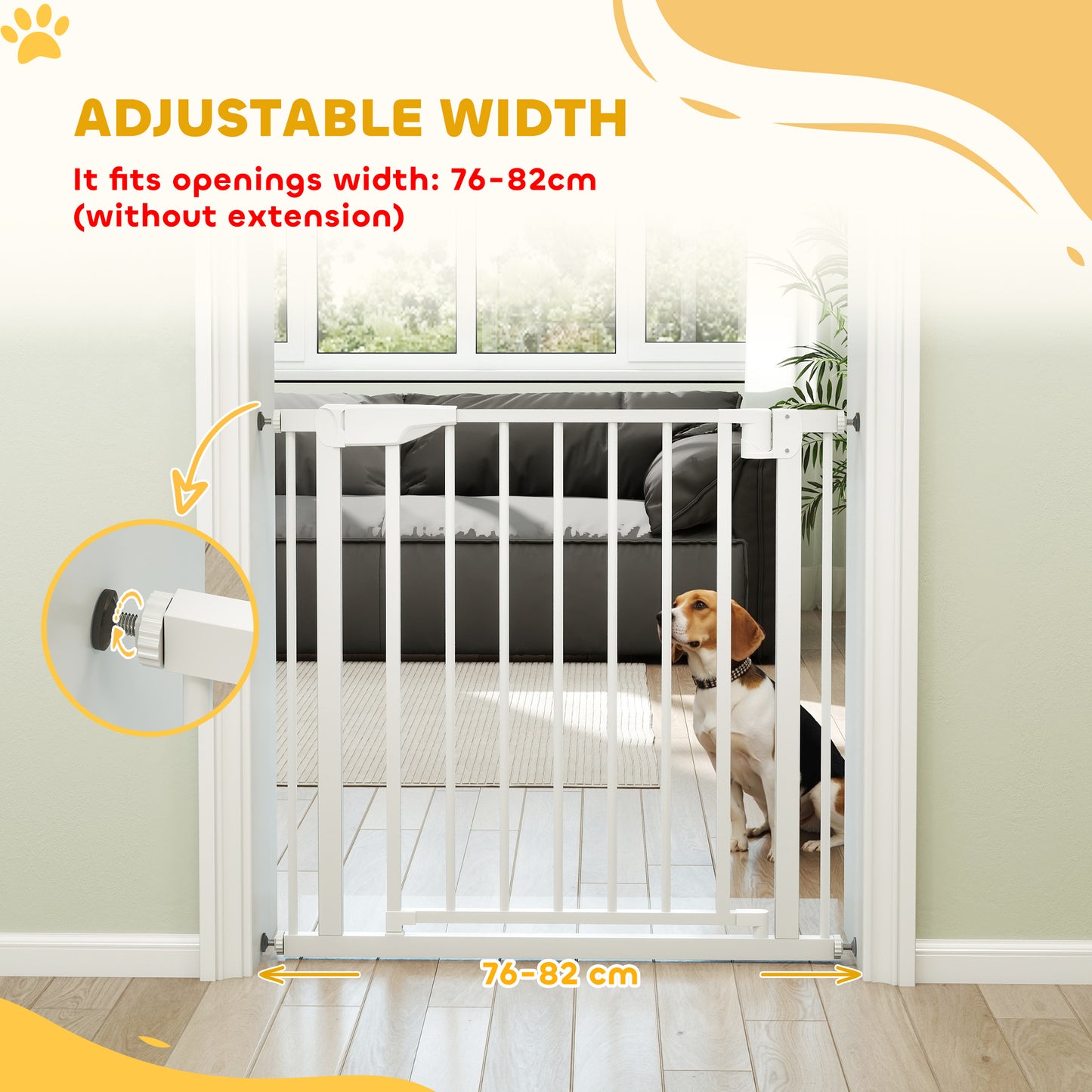 Baby Gate, Pet Safety Gate Pressure Fit, 76-81cm Wide with Two-Way Open, One-Hand Opening
