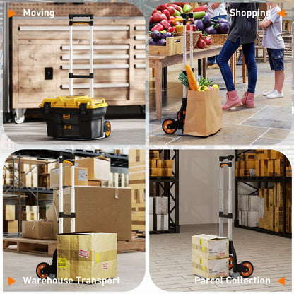 Folding Sack Truck, 70kg Lightweight Hand Truck with Wheels, Foldable Trolley Cart with Telescoping Handle for Warehouse