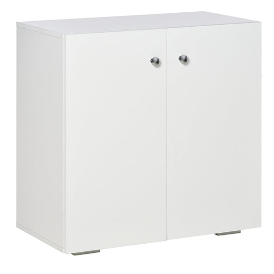 2 Tier Bookcase, Wooden Storage Cabinet with 2 Doors, Freestanding Sideboard for Living Room, Home Office and Study, White