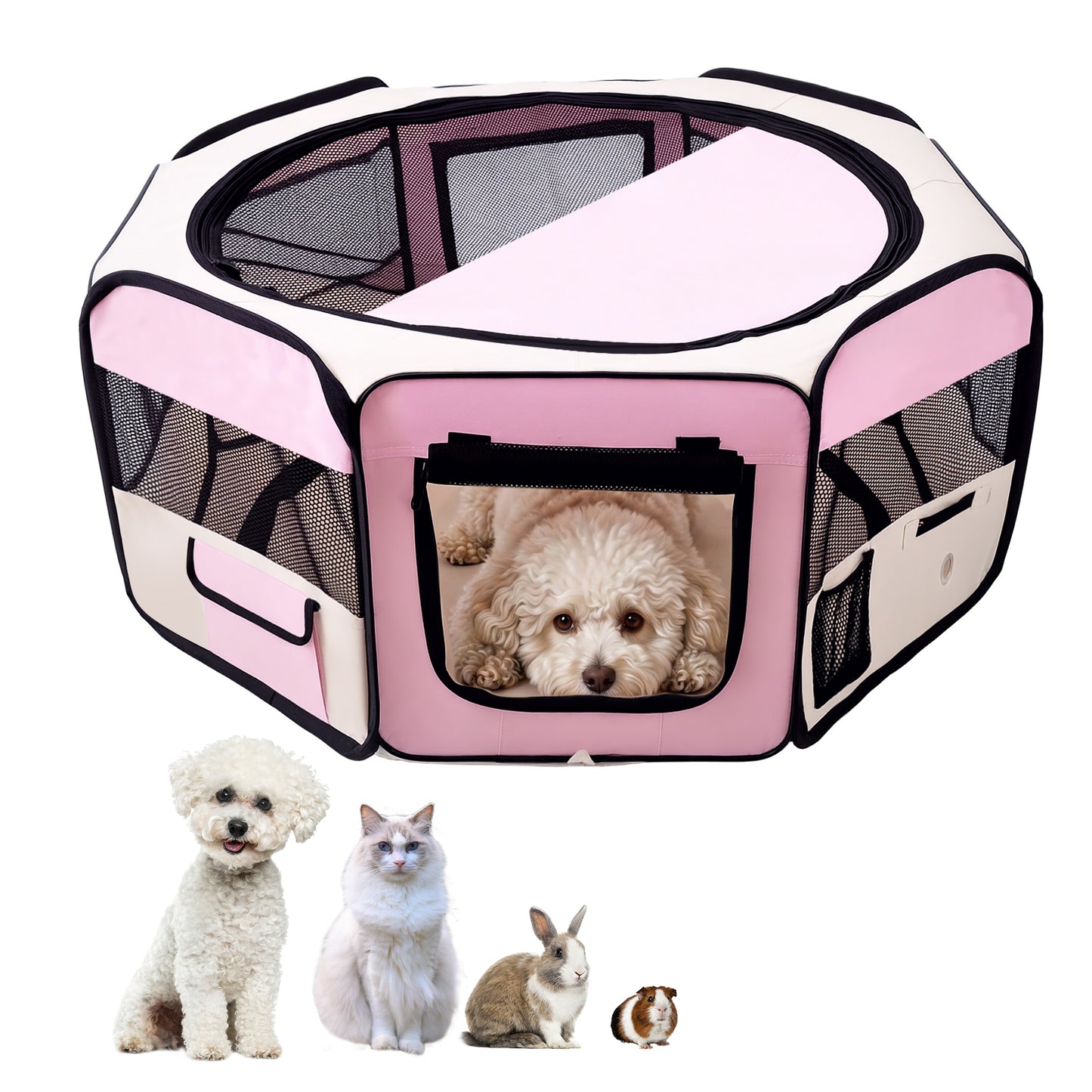 600D Oxford Soft Fabric Kennel, Portable Lightweight Cat Dog Playpen