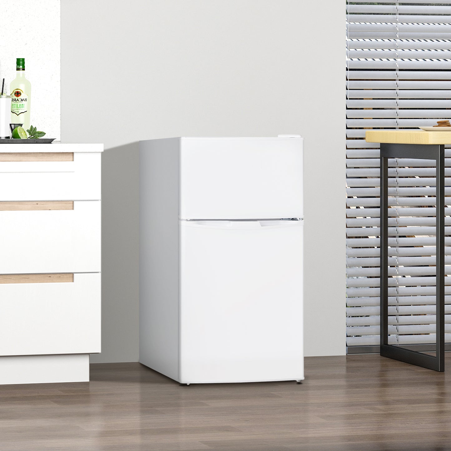 88L Under Counter Fridge Freezer, Small Refrigerator with 5-Setting, 3 Star Freezer Rating, White