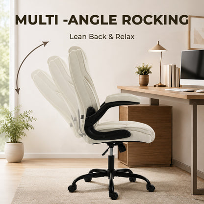 Office Chair, Ergonomic Desk Chair with Flip-up Armrest, Pocket Springs, Swivel Wheels, Adjustable Height, Beige