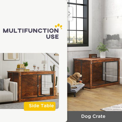 46.46'' Dog Crate Furniture with Openable Top, Two Lockable Doors, for Extra Large Dogs, Rustic Brown