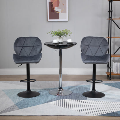 Bar Stools Set Of 2, Luxurious Velvet-Touch Barstools with Metal Frame Footrest Round Base Triangle Indenting Moulded Seat Ad