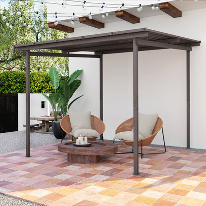 3 x 3(m) Garden Pergola with Waterproof Metal Roof, Lean to Pergola Hardtop Gazebo, Wind-resistant Outdoor Sun Shade