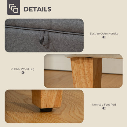 16L Linen Storage Ottoman Padded Footstool with Rubberwood Legs for Storage Box, Bed End, Shoe Bench, Seating, Charcoal Grey