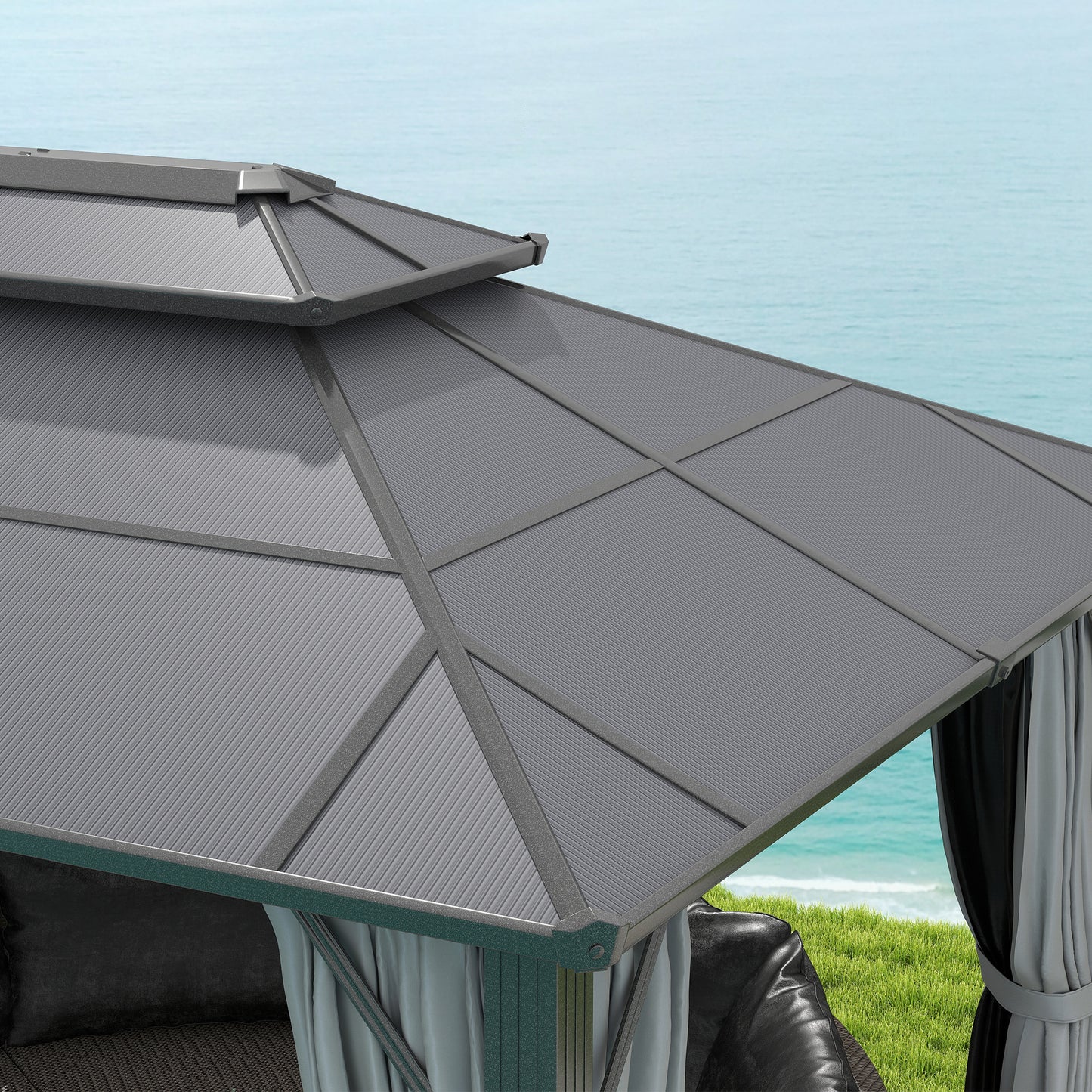 3 x 4m Hardtop Gazebo Canopy with UPF30+ Double Polycarbonate Roof, Aluminium Frame Garden Gazebo Permanent Pavilion