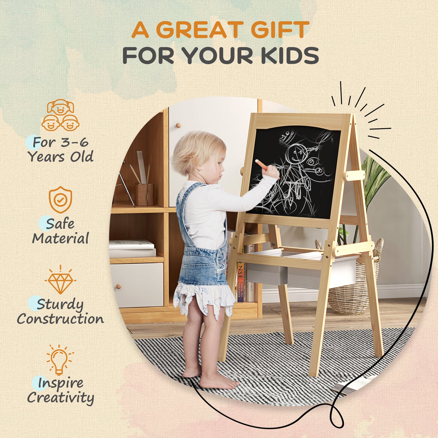 Kids Easel with Paper Roll, 3 in 1 Art Easel for Toddlers