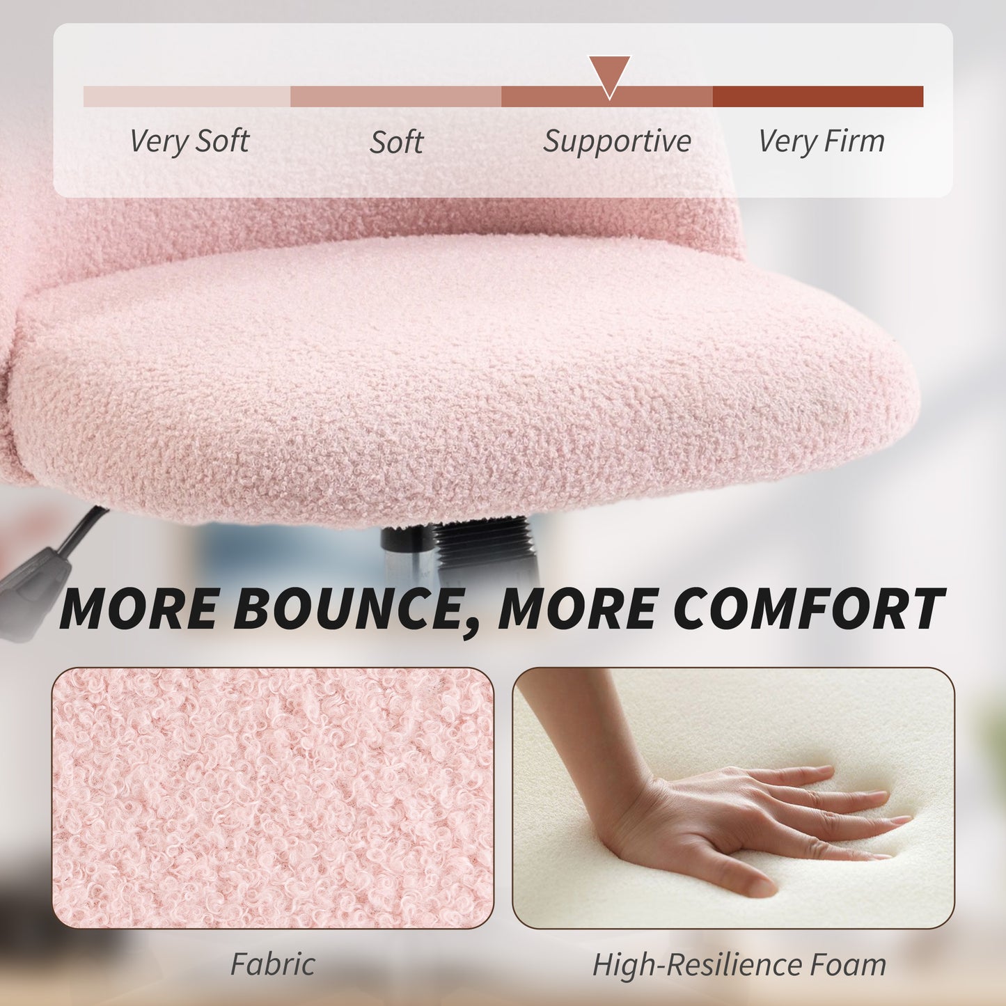Teddy Fleece Office Chair with Wheels - Light Pink