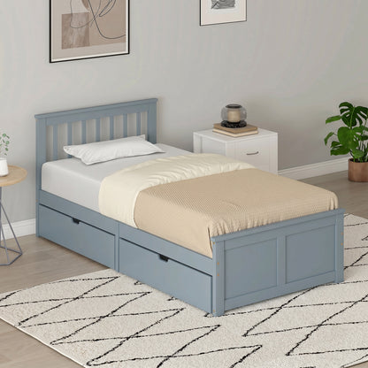 Pine Storage Bed, 3ft Single Solid Wooden Bed Frame with Drawers, Headboard, Wood Slat Support, Grey