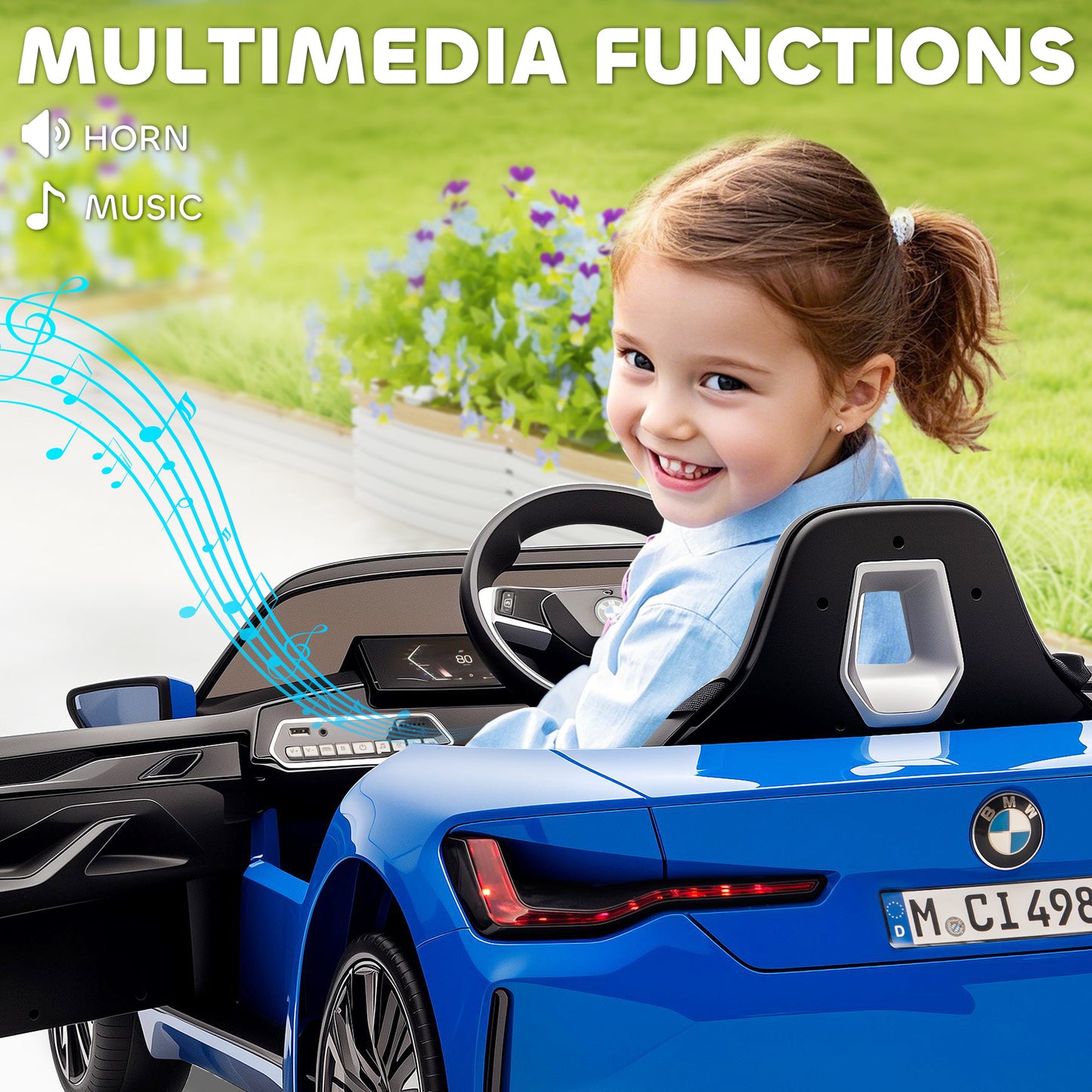 BMW i4 Licensed 12V Kids Electric Ride-On Car, Blue