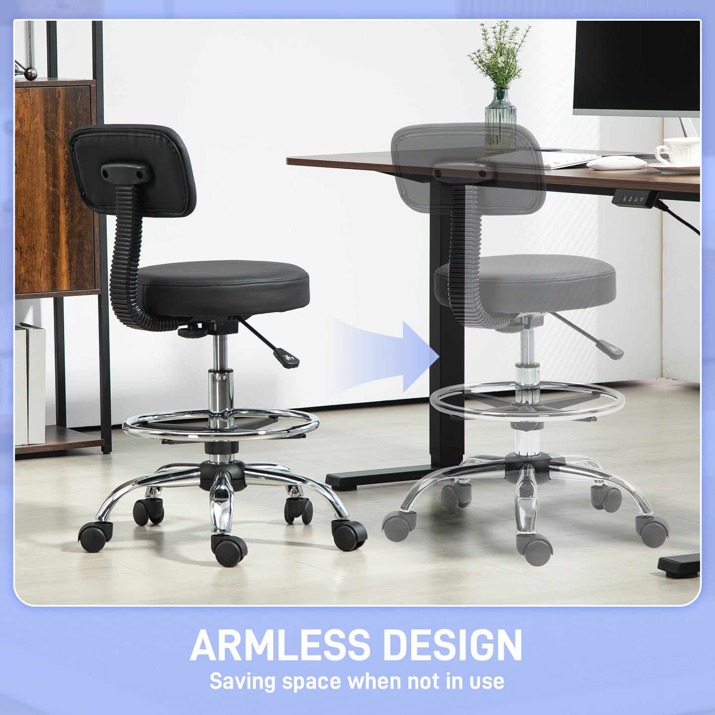 Drafting Chair, Office Chair with Backrest and Adjustable Footrest, Height Adjustable Stool