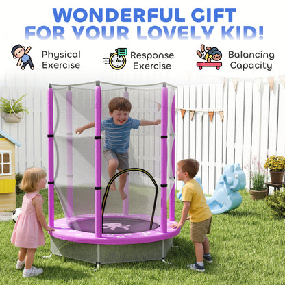 4.6ft Toddler Trampoline w/ Safety Enclosure Net, for Indoor Outdoor Use, Ages 3-6 Years, Purple