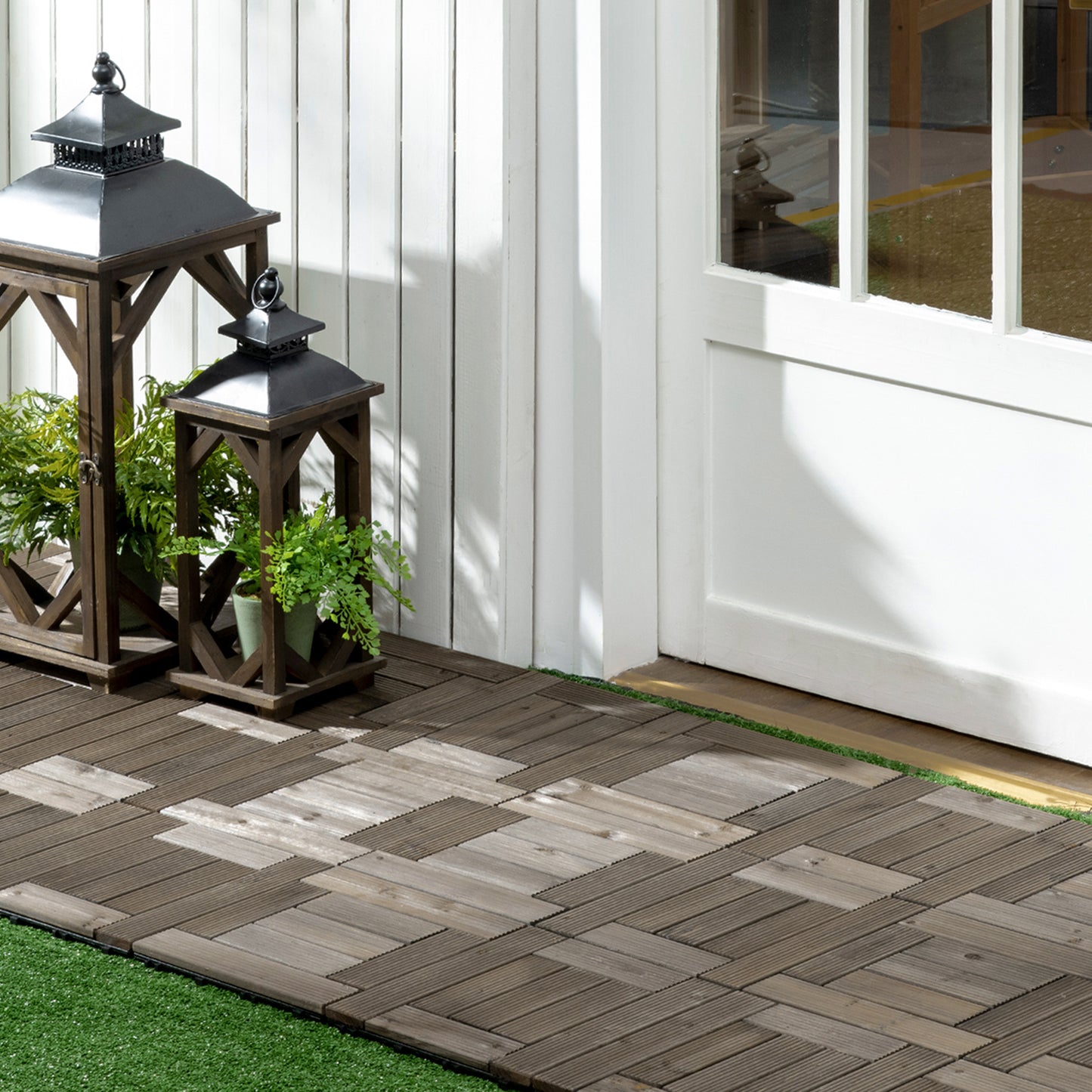 27 Pcs Wooden Interlocking Decking Tiles, 30 x 30 cm Outdoor Flooring Tiles, 2.5㎡ per Pack, for Patio, Balcony, Terrace