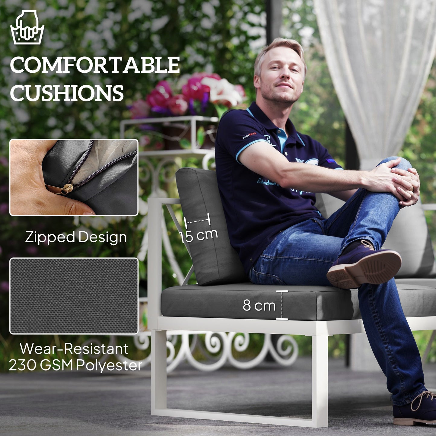 Four-Piece L Shaped Garden Furniture Set with 5-Level Adjustable Lounger - Grey