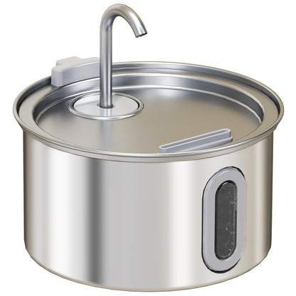 2.5L Stainless Steel Cat Water Fountain for Drinking with Ultra-Silent Pump, Water-Level Window, 7 Filters