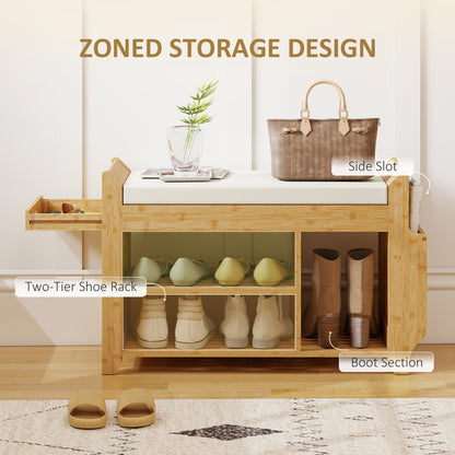 Shoe Bench 2-Tier Boot Section Entryway Storage Bench Cushioned Seat 80 x 30 x 50 cm Natural and Cream