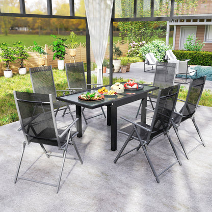 Extending Garden Table, Outdoor Dining Table with Aluminium Frame and Tempered Glass Tabletop, 80/160 x 80 x 75 cm