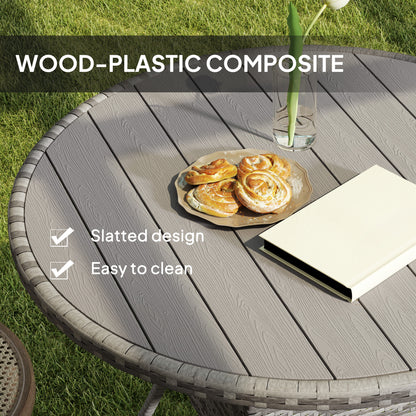 90 cm Wood-Effect Rattan Garden Table - Grey