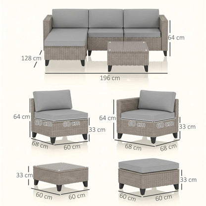 5-Piece Rattan Patio Furniture Set with Corner Sofa, Footstools, Coffee Table, for Poolside, Brown