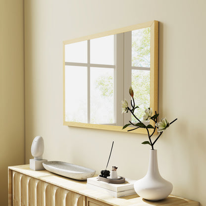 Wall Bathroom Mirror, 60 x 40 cm Wall-Mounted Mirror for Living Room, Bedroom, Hallway, Natural Wood Finish